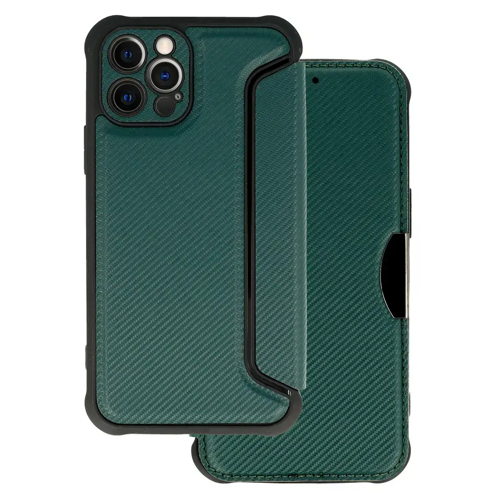 Razor Carbon grāmatveida maciņš telefonam iPhone 12 Pro zaļš