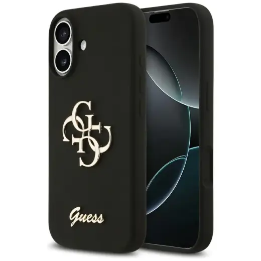 Guess Silicone Big 4G Script telefoniümbris iPhone 17 jaoks, must