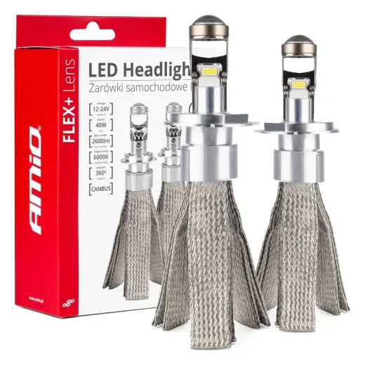 LED car bulbs FLEX+ series H4 lens 12V 24V 6000K Canbus AMIO-03658
