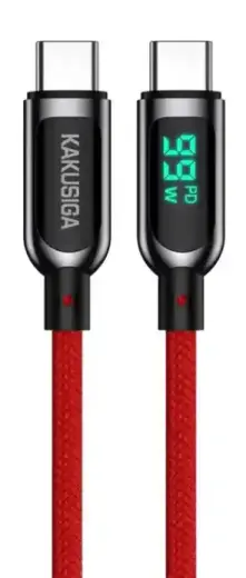 KAKUSIGA KSC-599 data transfer and charging cable | USB-C to USB-C | 100W | with LED display | 1.2m | red