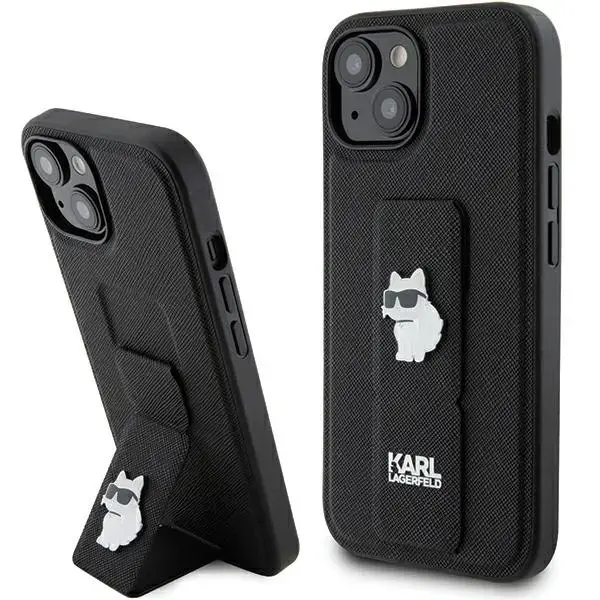 Karl Lagerfeld KLHCP15MGSACHPK iPhone 15 Plus | 14 Plus 6,7" | melns cietais maciņš Gripstand Saffiano Choupette Pins