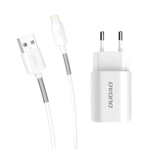 Dudao A2EU зарядное устройство | 12W | USB-A, Lightning | с проводом Lightning в комплекте | белое