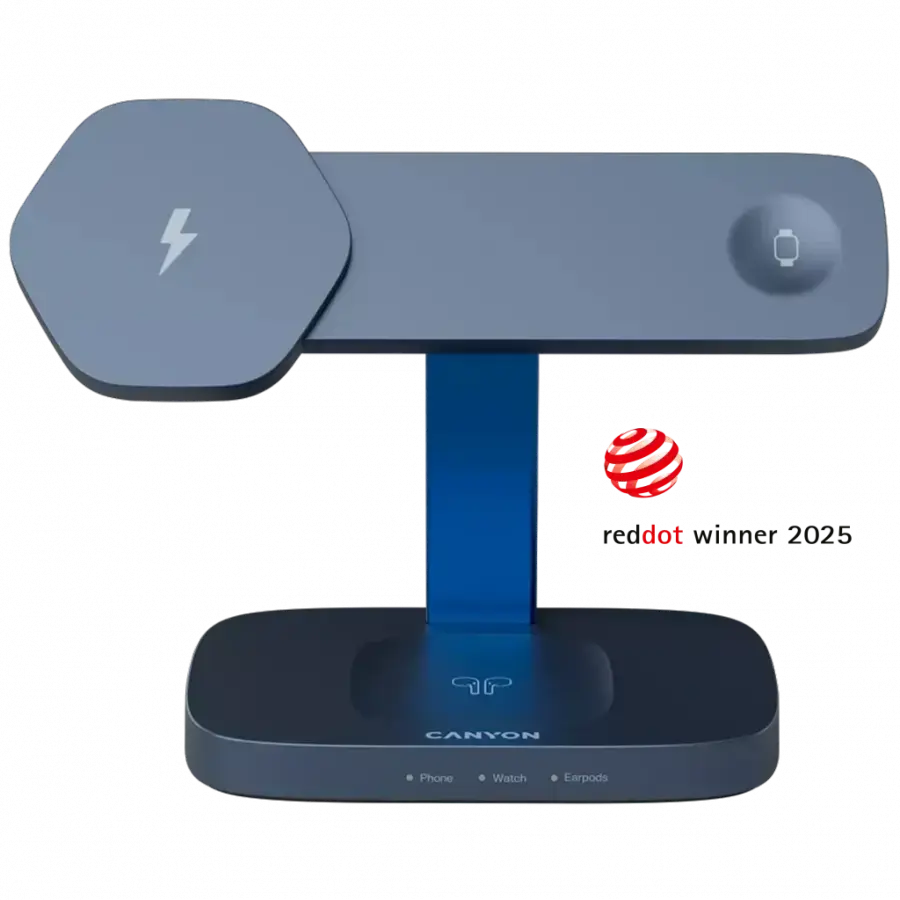 CANYON Wireless Charging Station Hexagon 310 3in1 DarkGrey/Blue