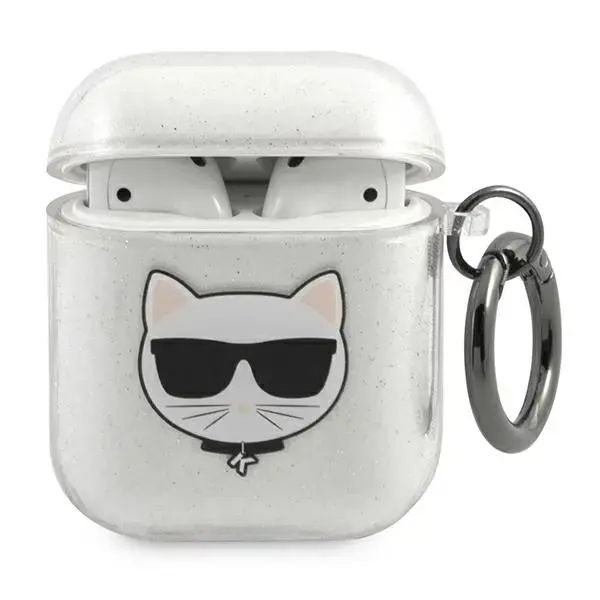 Karl Lagerfeld case for Airpods KLA2UCHGS silver Glitter Choupette