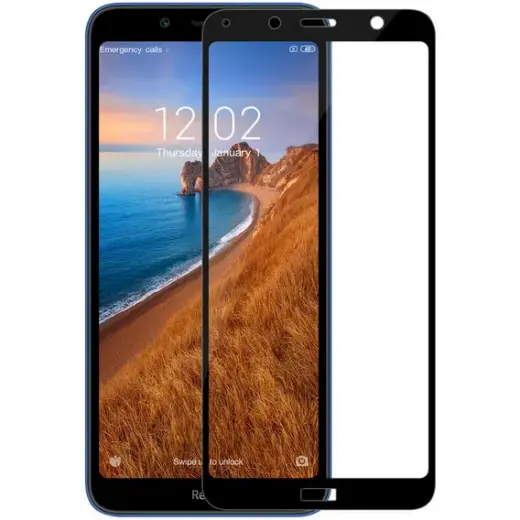 Fusion Full Glue 5D Tempered Glass Aizsargstikls Pilnam Ekrānam Xiaomi Redmi 7A Melns