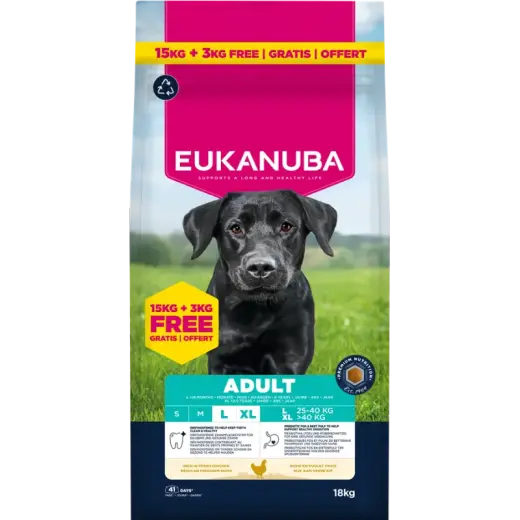 Sausa barība suņiem - Eukanuba Adult Large Chicken, 15+3 kg