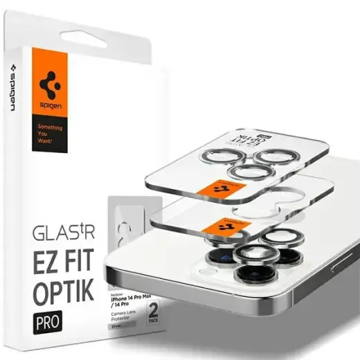 Spigen Optik.Tr Camera iPhone 14 Pro/14 Pro Max EZ FIT Lens 2szt./2pcs srebrny/silver AGL05599