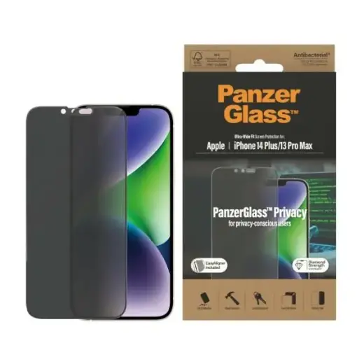PanzerGlass Ultra-Wide Fit aizsargstikls telefonam iPhone 14 Plus | iPhone 13 Pro Max 6,7 (privātuma efekts) ar Easy Aligner iekļauts P2785