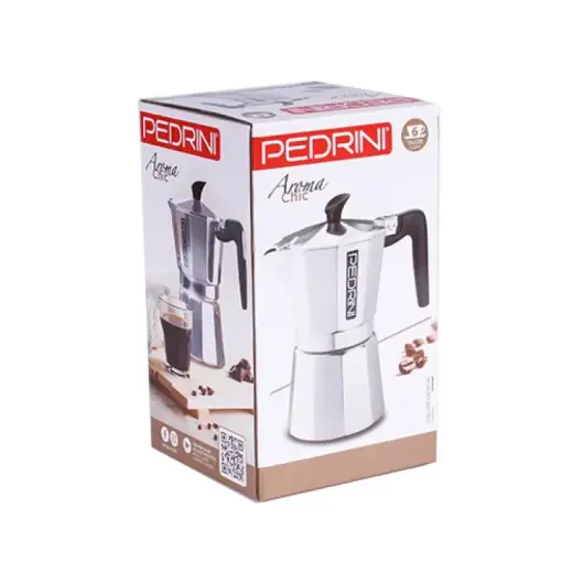 Pedrini Coffee Maker Aluminum 6 Cups silver black (9084-3) (90843)