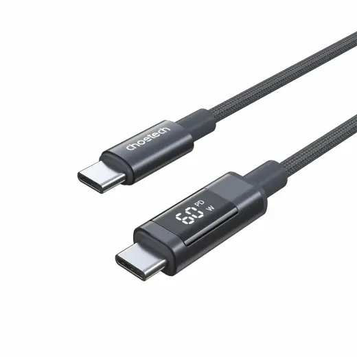 Choetech XCC-1068 andmeedastus- ja laadimiskaabel | USB-C kuni USB-C | PD | 60W | LED ekraaniga | 1.2m | must