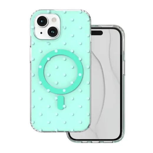 Bubble Dots Mag telefoni ümbris MagSafe toega iPhone 15 roheline