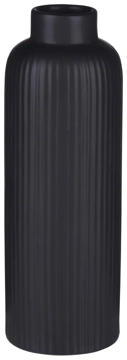 Vāze rievota 8x23cm melna, keramika