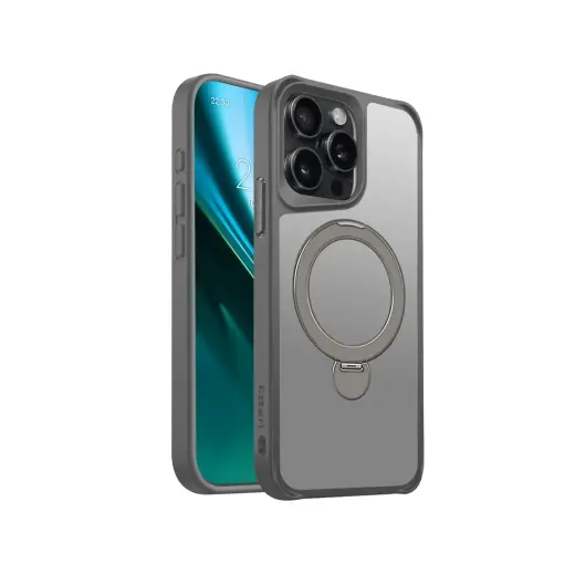 Etteri Matt Mag Ring maciņš ar statīvu un MagSafe atbalstu telefonam iPhone 15 Pro Max pelēks