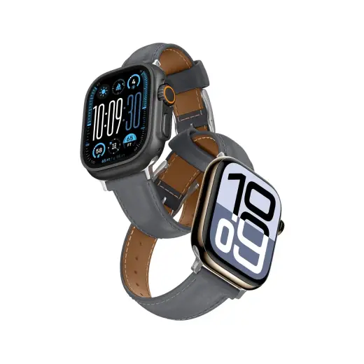 AmazingThing Class Band Leather Strap for Apple Watch 45 | 46 | 49 mm - Gray