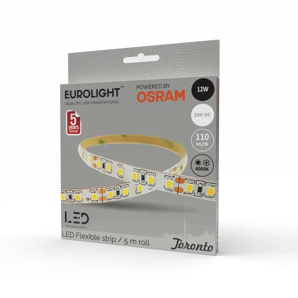 LED juosta Toronto Osram 2835 12W 4000K IP20 60LED/m 110lm/W 5m