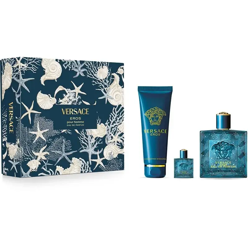 Versace Eros by Versace for Men - 3 Pc Gift Set 3.4oz EDP Spray, 0.17oz EDP Splash (Mini), 5oz Shower Gel
