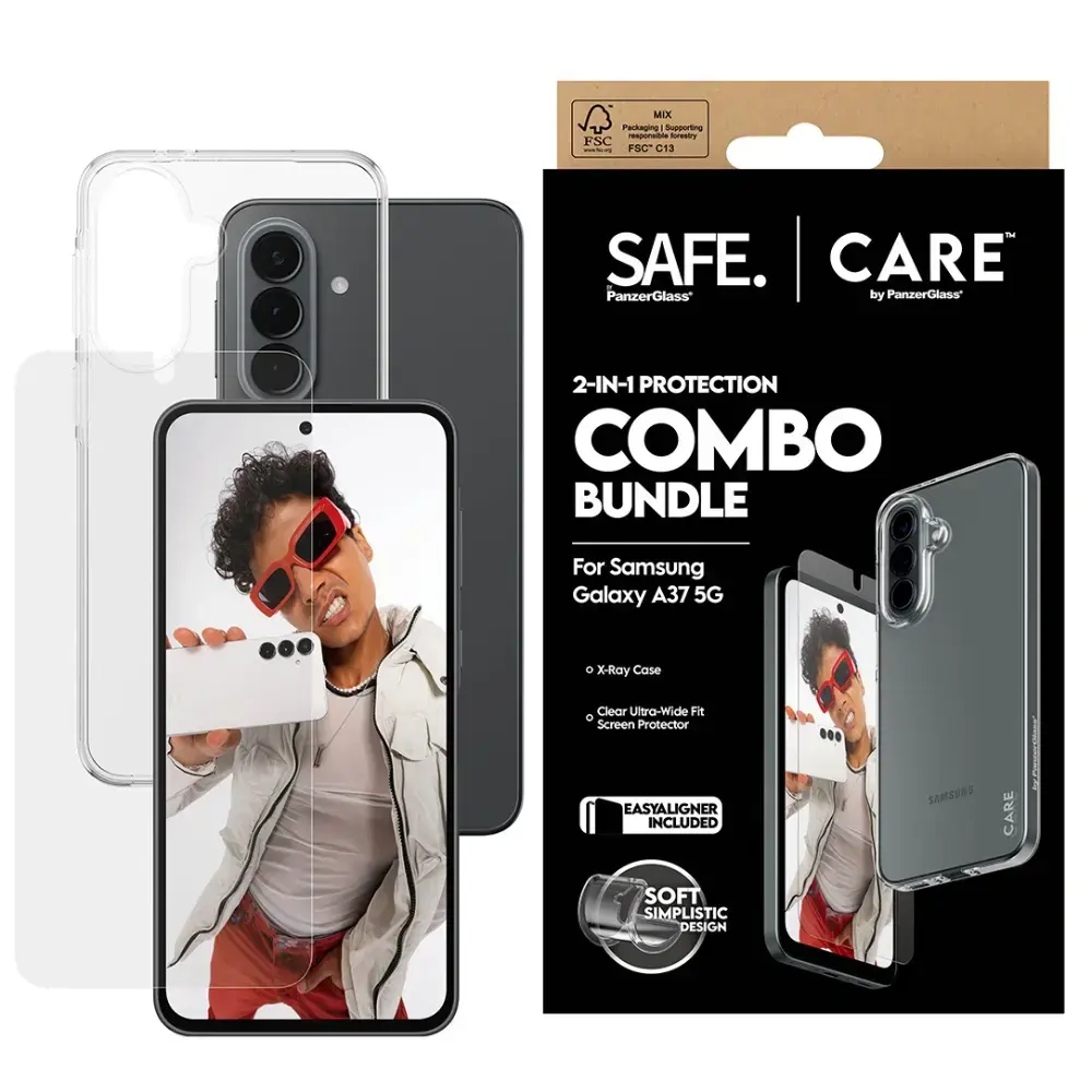 CARE by PanzerGlass Fashion 2-in-1 aizsardzības komplekts (maciņš + ekrāna stikls) telefonam Samsung Galaxy A37 (A376) caurspīdīgs