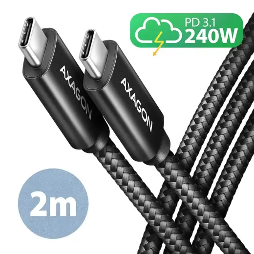 Axagon BUCM2-CM20AB andmeedastus- ja laadimiskaabel | USB-C kuni USB-C | 240W | 2m