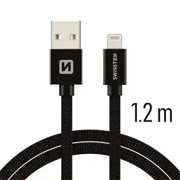 Swissten Textile Fast Charge 3A Lightning (MD818ZM|A) Datu un Uzlādes Kabelis 1.2m Melns