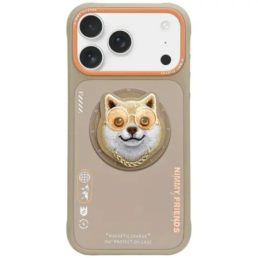 Nimmy Glasses Cool Dog telefoniümbris MagSafe toega, sobib iPhone 17 Pro, beež
