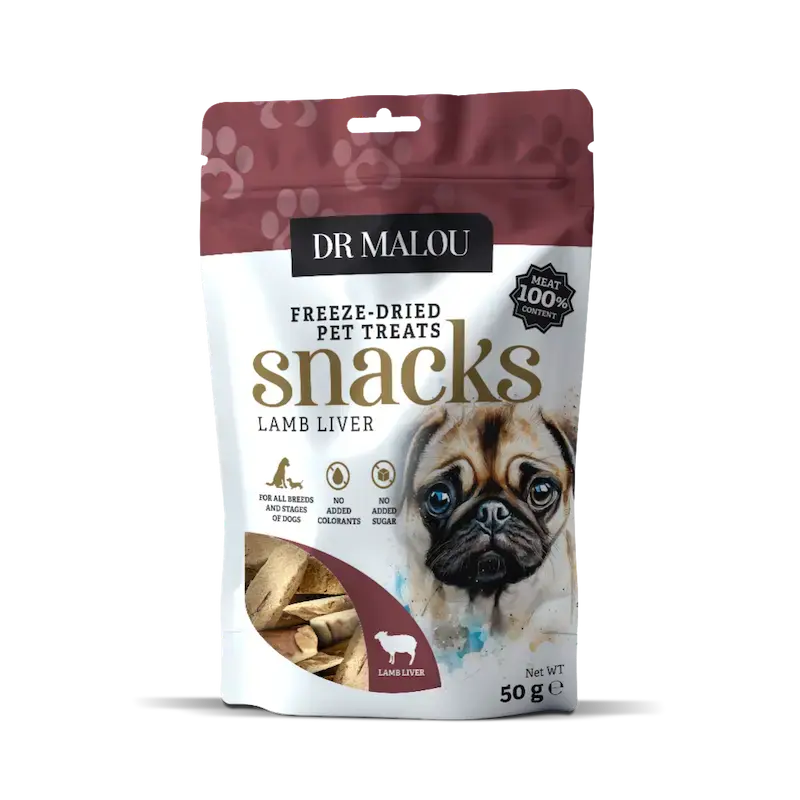 Gardums suņiem - DR Malou, Dog treats 100% freeze-dried lamb liver 50g