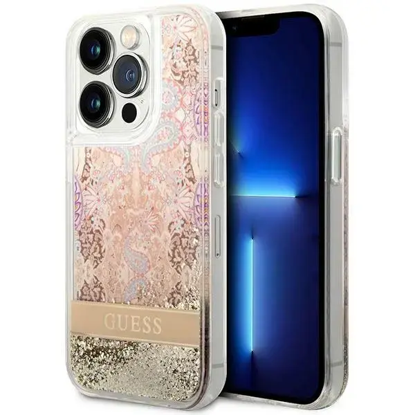 Guess GUHCP14LLFLSD iPhone 14 Pro 6,1" złoty|gold hardcase Paisley Liquid Glitter