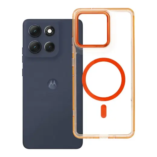 Case FRAME CLEAR HYBRID MAG COVER compatible with MagSafe for MOTOROLA G86 hermes orange