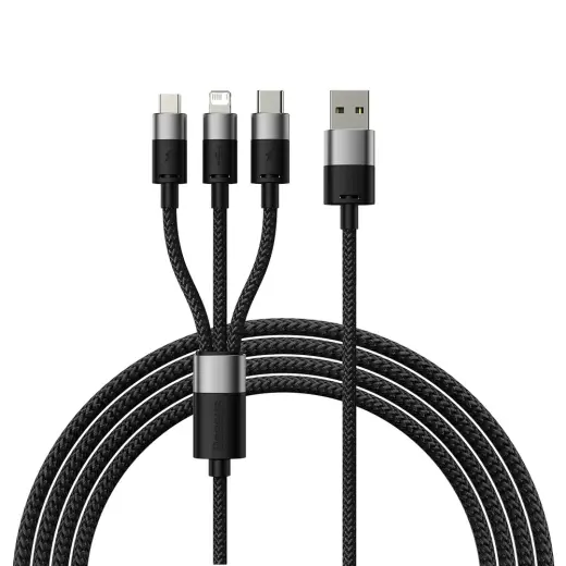 Baseus StarSpeed 3-in-1 data transfer and charging cable | USB-A to Micro USB, Lightning, USB-C | 17.5W | 1.2m | black
