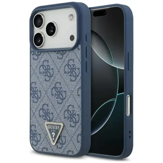 Etui Guess Leather 4G Triangle Strass     MagSafe do iPhone 17 Pro niebieski