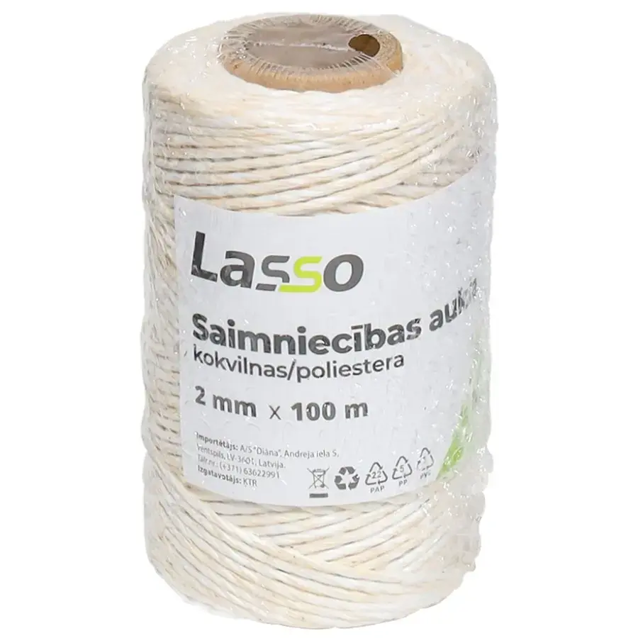 Aukla saimniecības 2mm 100m kokvilna/poliesters
