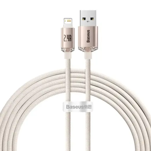 Baseus Crystal Shine datu pārraides un uzlādes vads | USB-A uz Lightning | 12W | 2m | rozā
