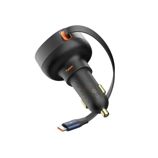 Baseus Enjoyment Pro auto lādētājs | 30W | USB-C | ar integrētu USB-C vadu komplektā | melns (Bojāts iepakojums)
