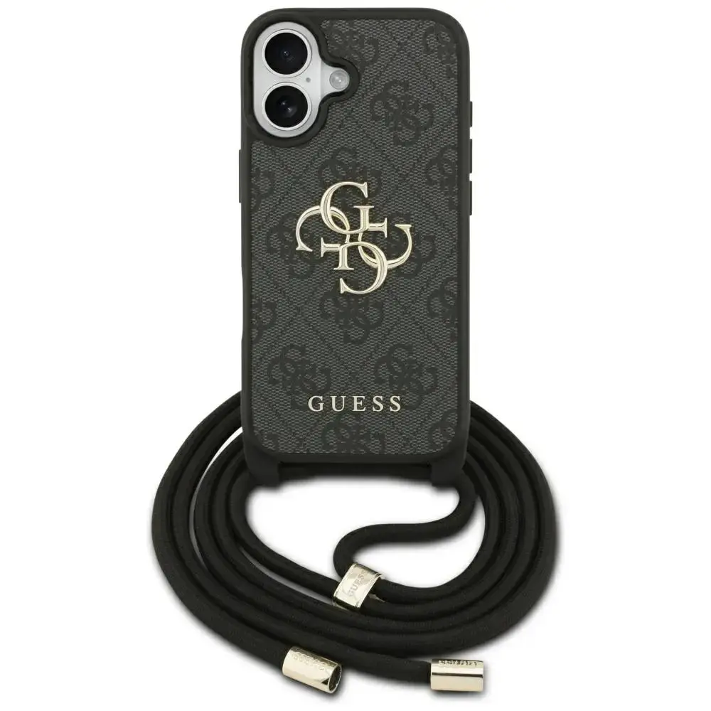 Guess 4G Big Logo Cord Stap Crossbody maciņš telefonam iPhone 17 melns