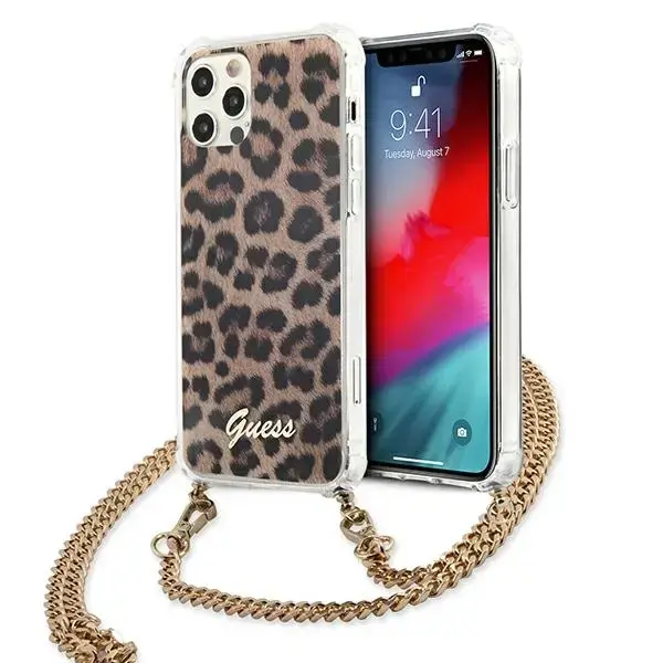 Guess Leopard telefona maciņš priekš iPhone 12 Pro Max zelta siksna