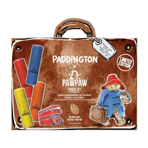 Set Dr. PawPaw: Paddington Orange Marmalade, Hydrating, Lip Balm, 4 g + Paddington Bear Original Balm, Vegan, Lip Balm, 4 g + Strawberry Jam, Hydrating, Lip Balm, 4 g