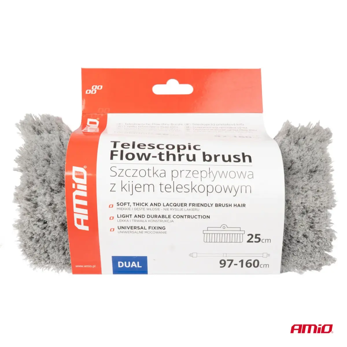 Telescopic Flow-thru wash brush 97-160cm AMIO-03953