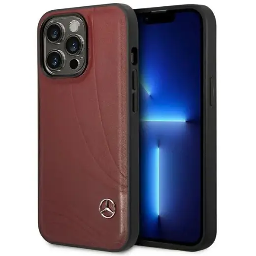 Mercedes MEHCP14L8ROLR iPhone 14 Pro  6.1" czerwony|red hardcase Leather Wave Patern