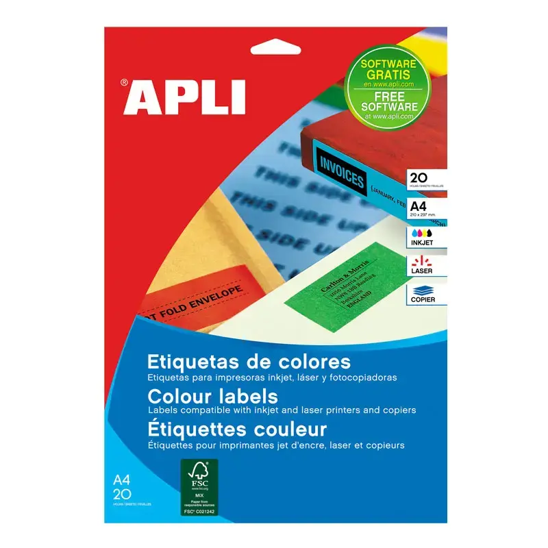 Uzlīmes APLI ILC ar izmēru 70x37mm, 20 loksnes/480 uzlīmes zaļas