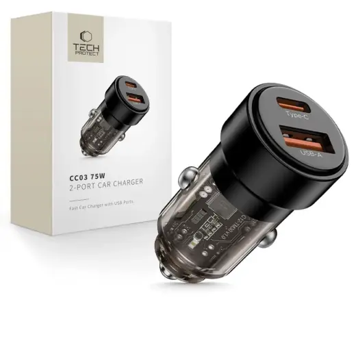 CC03 automašīnas lādētājs | 75W | PD | 2-port | melns