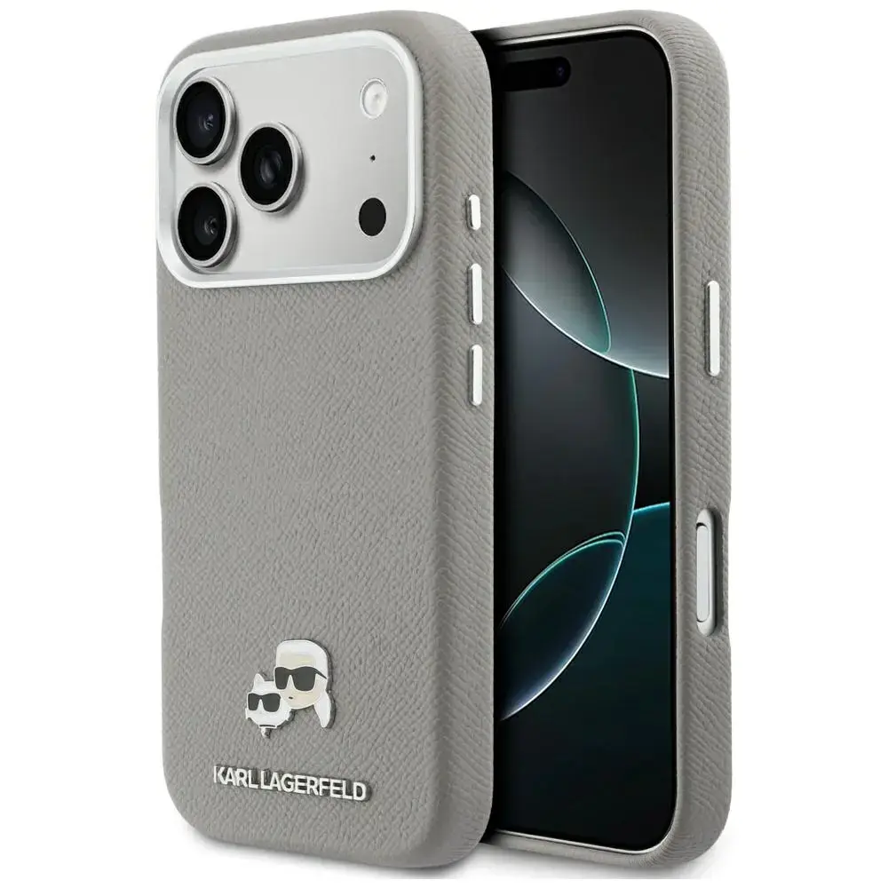 Karl Lagerfeld Karl & Choupette Head Pins Saffiano telefoni ümbris MagSafe toega iPhone 17 Pro Max hall