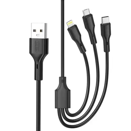 XO NB230 3-in-1 провод для передачи данных и зарядки | USB-A на Lightning, USB-C, Micro USB | 12W | 1m | чёрный
