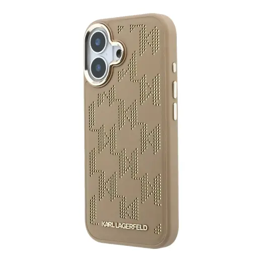 Karl Lagerfeld PU Perforated Monogram telefono dėklas su MagSafe palaikymu iPhone 17 smėlio spalvos