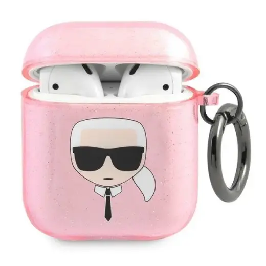 Karl Lagerfeld KLA2UKHGP AirPods 1|2  cover różowy|pink Glitter Karl`s Head