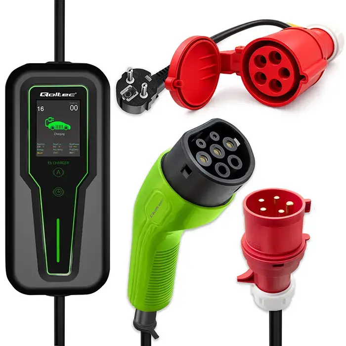 Qoltec Power adapter for EV chargers | CEE 16A 5-pin socket | 400V to 230V SCHUKO adapter | max 16A | 3.5 kW