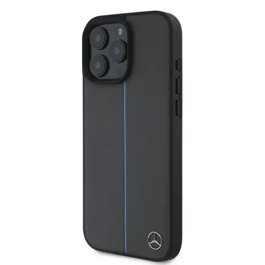 Mercedes Leather Blue Stripe MagSafe Case for iPhone 16 Pro Anthracite Grey