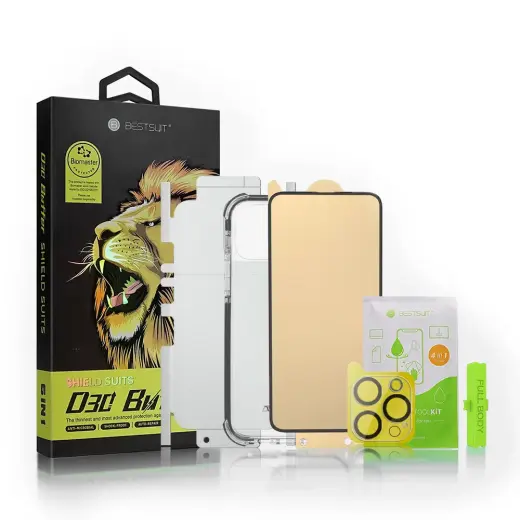 Bestsuit 6in1 set for iPhone 13 mini case | tempered glass flexi | back housing protector film | camera lens tempered glass | cloths | aplicator (D30 Buffer)