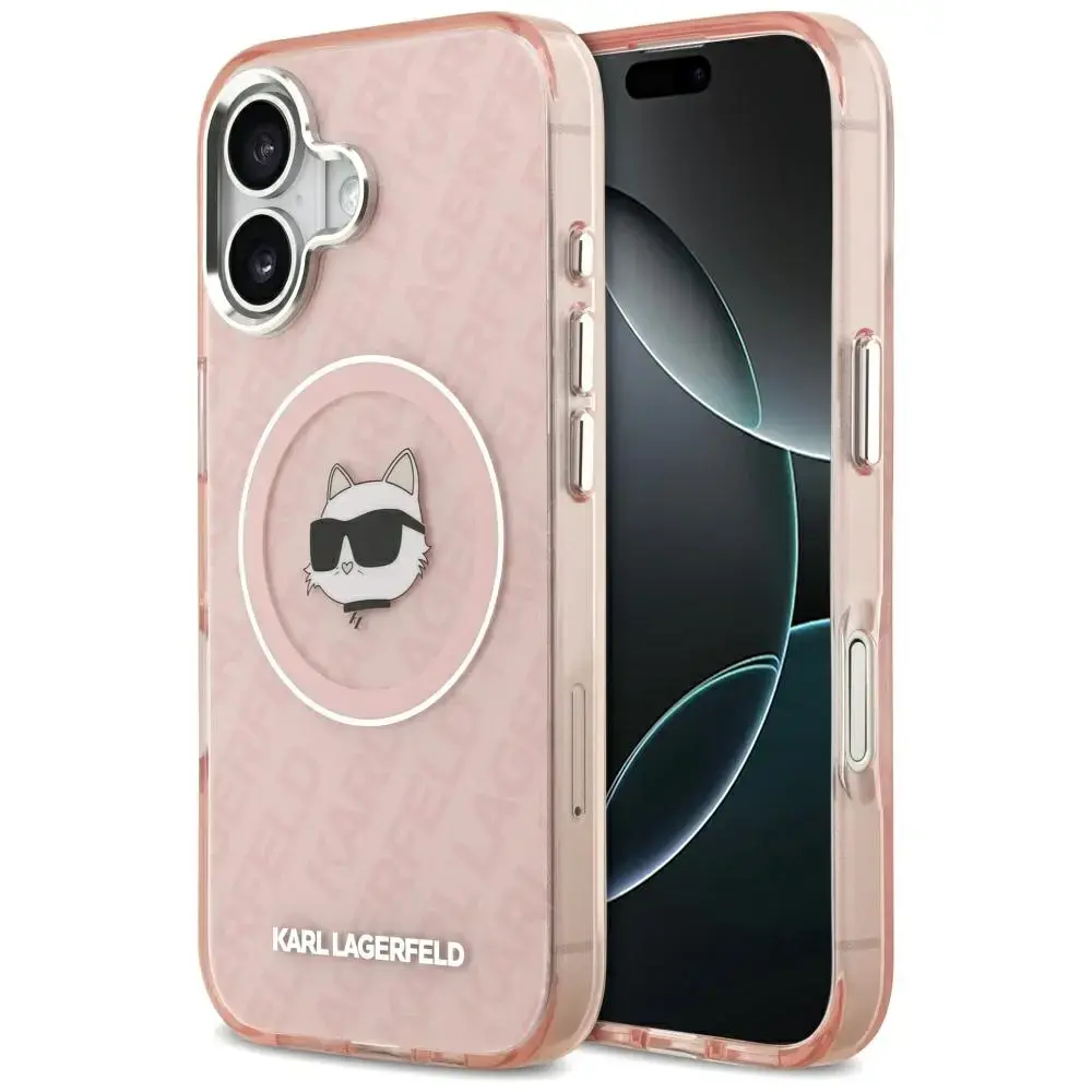 Karl Lagerfeld IML Choupette Head Logo maciņš ar MagSafe atbalstu telefonam iPhone 17 rozā