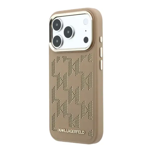 Karl Lagerfeld PU Perforated Monogram telefono dėklas su MagSafe palaikymu iPhone 17 Pro smėlio spalvos