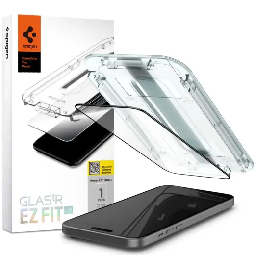Spigen Glas.tR EZ Fit tempered glass for iPhone 15 Plus black