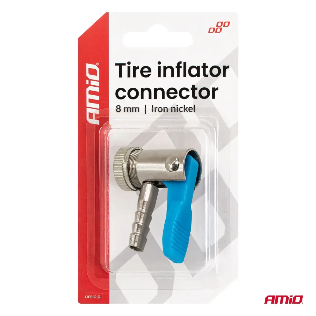 Iron nickel plating tire inflator connector 8 mm AMIO-04498